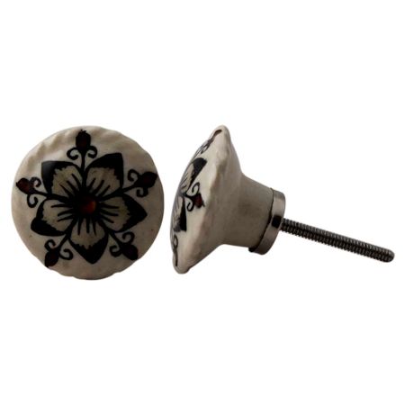 White Painted Star Floral Knob